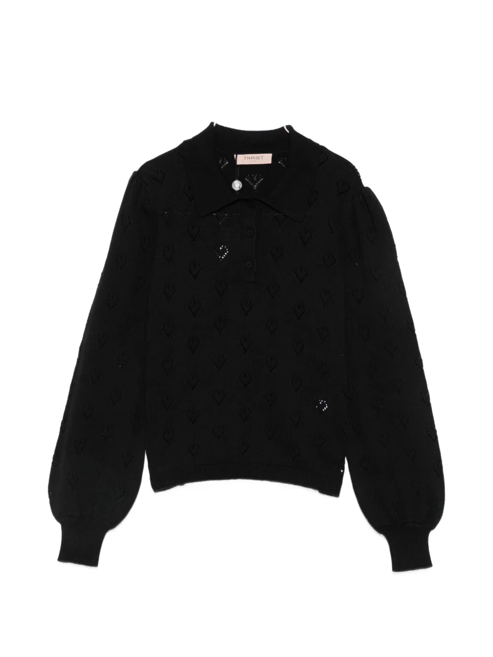 TWINSET pointelle-knit polo shirt - Nero