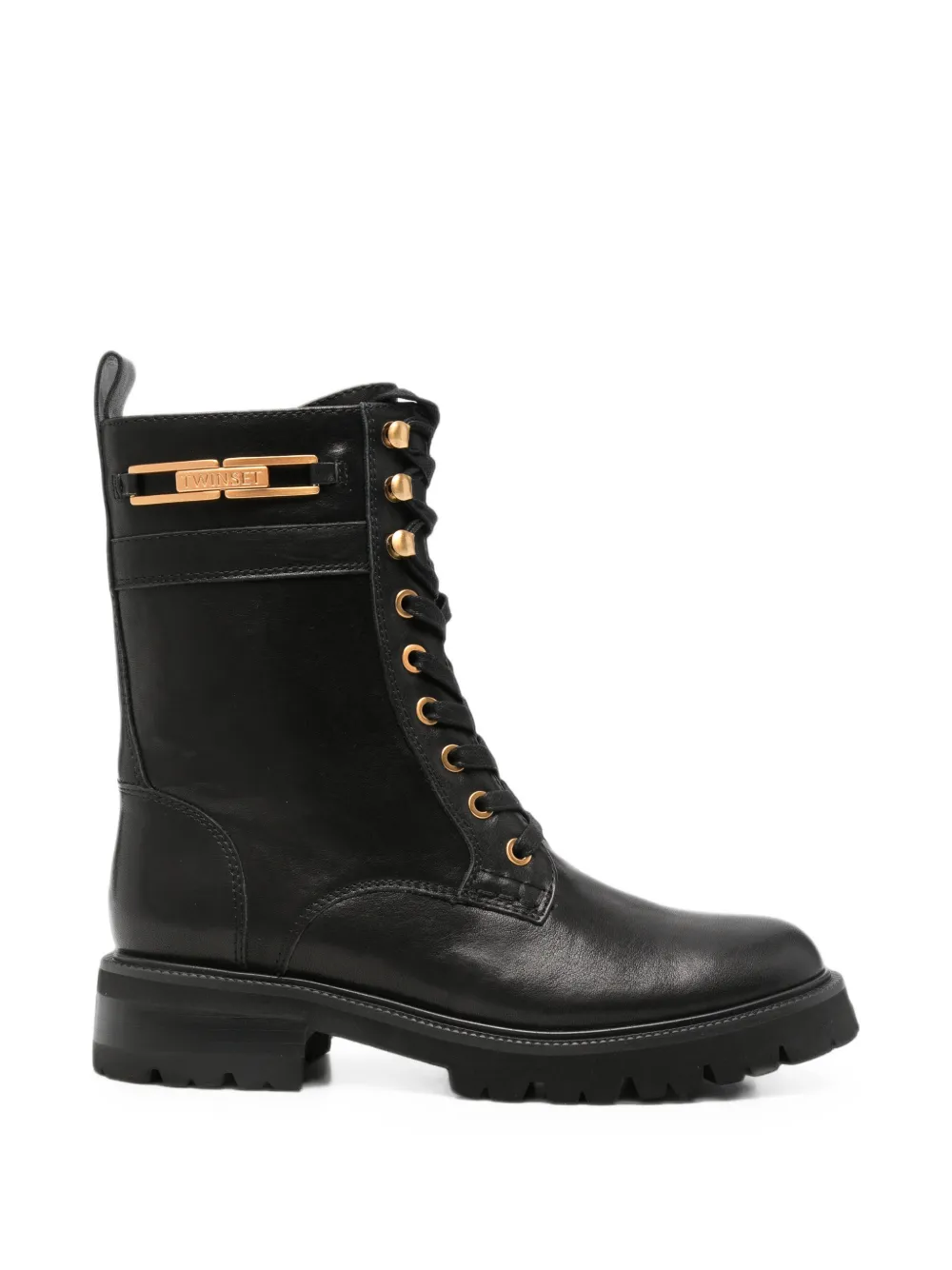 TWINSET lace-up logo-plaque boots Zwart