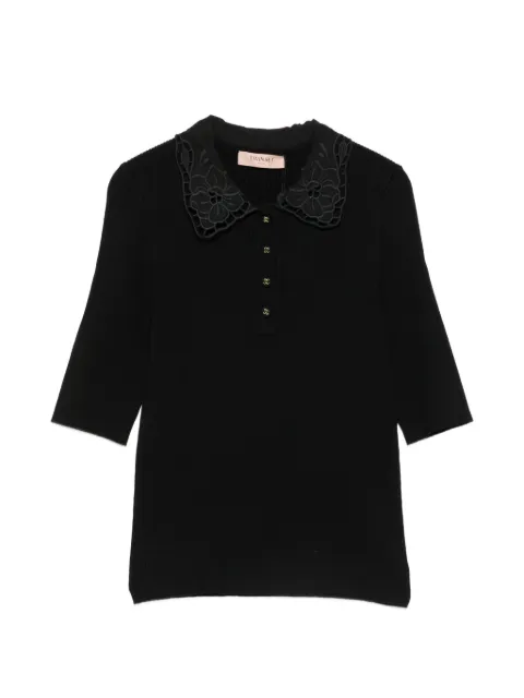 TWINSET lace-collar ribbed polo shirt