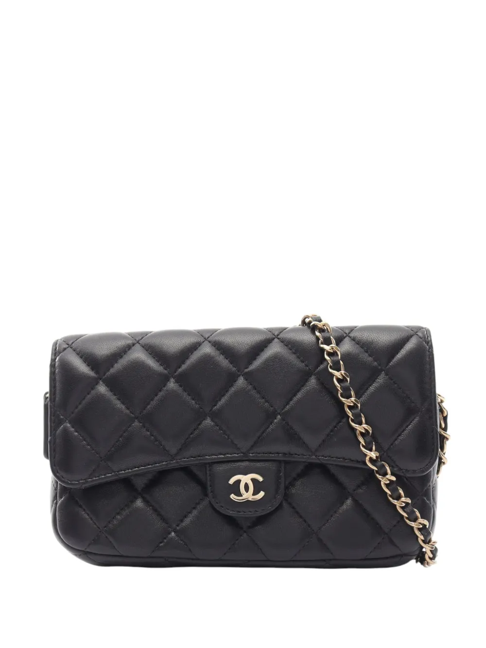 CHANEL Pre-Owned 2021-2026 CC Quilted Lambskin Flap Phone Holder Wallet on Chain crossbody bag - Nero