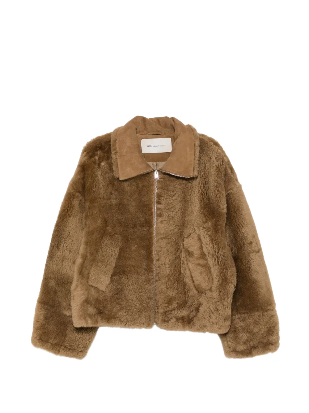 AMI Paris shearling-effect zipped coat - Marrone