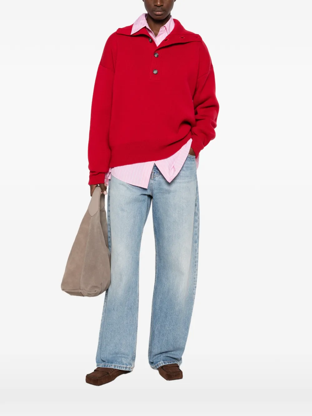 AMI Paris Ami de Coeur button-neck sweater Rood