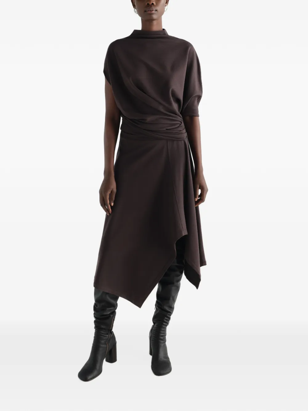 LEMAIRE Asymmetrische jurk met gedraaid detail Bruin