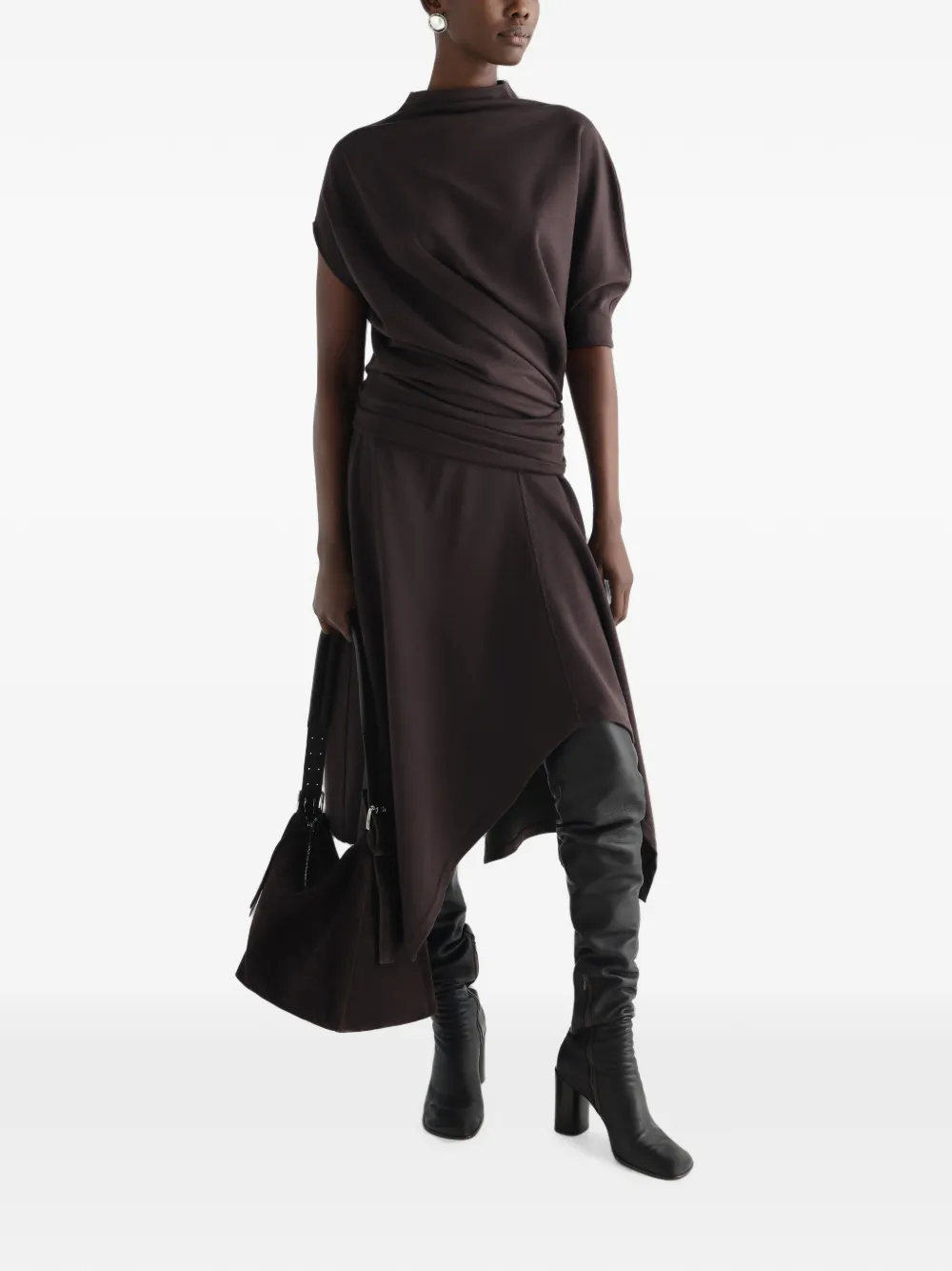 LEMAIRE Asymmetrische jurk met gedraaid detail Bruin