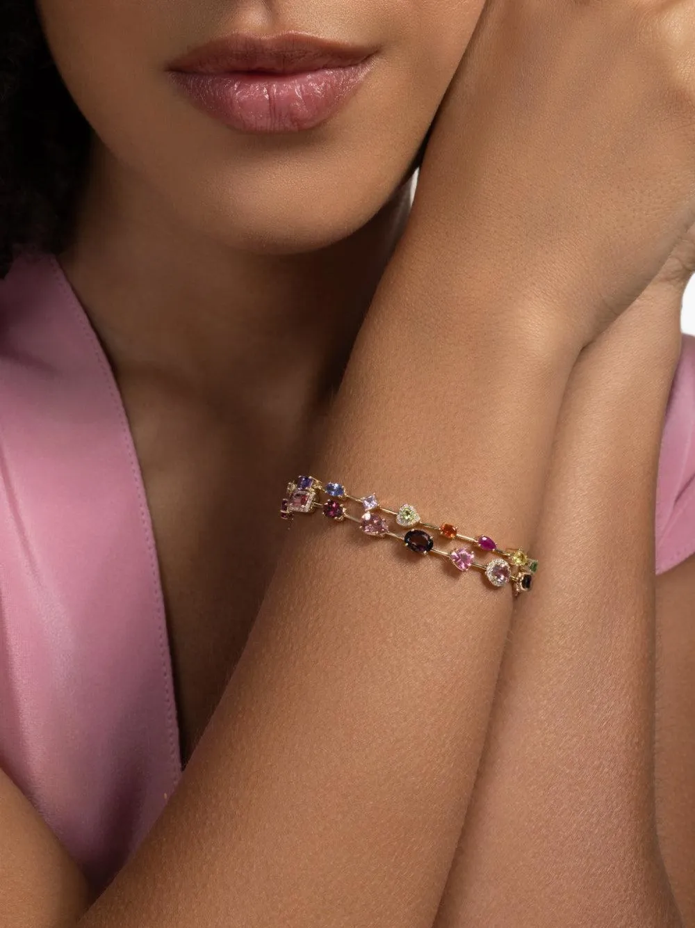 Eden Presley Rock Candy Armband mit pinkem Saphir und Diamant - Gold