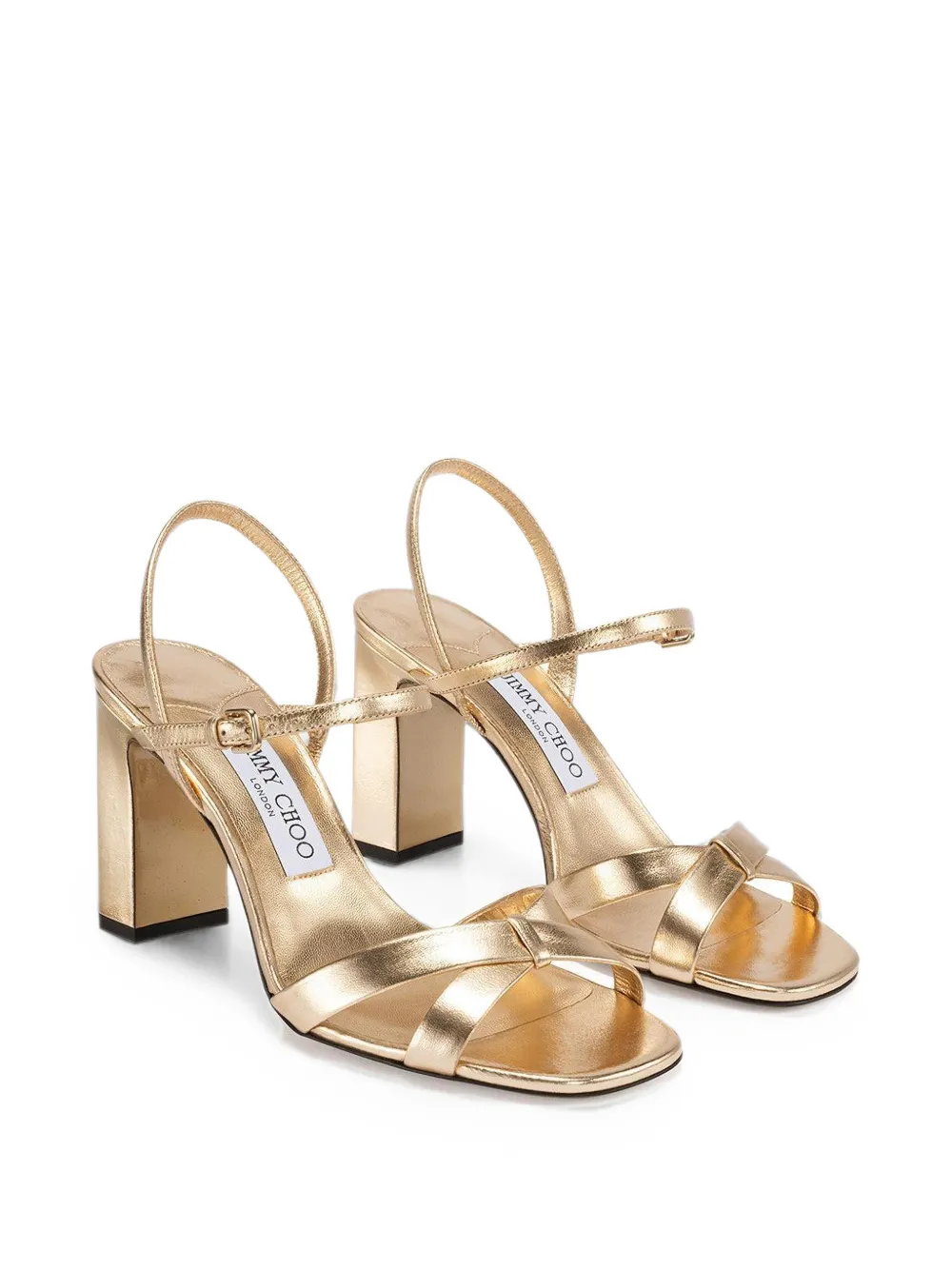 Jimmy Choo Elsy block-heel 85 gold metallic nappa-leather sandals Goud