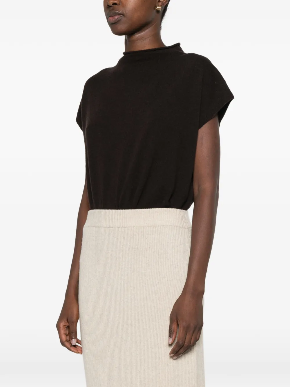 BOMPARD Ribgebreide midi-rok met zijsplit Beige
