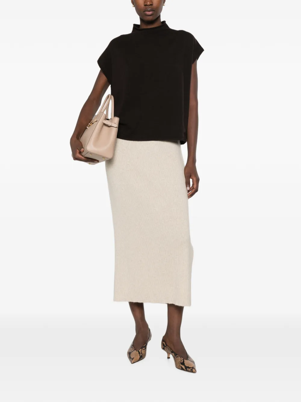 BOMPARD Ribgebreide midi-rok met zijsplit Beige