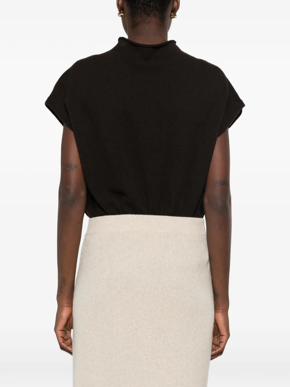 BOMPARD Ribgebreide midi-rok met zijsplit Beige