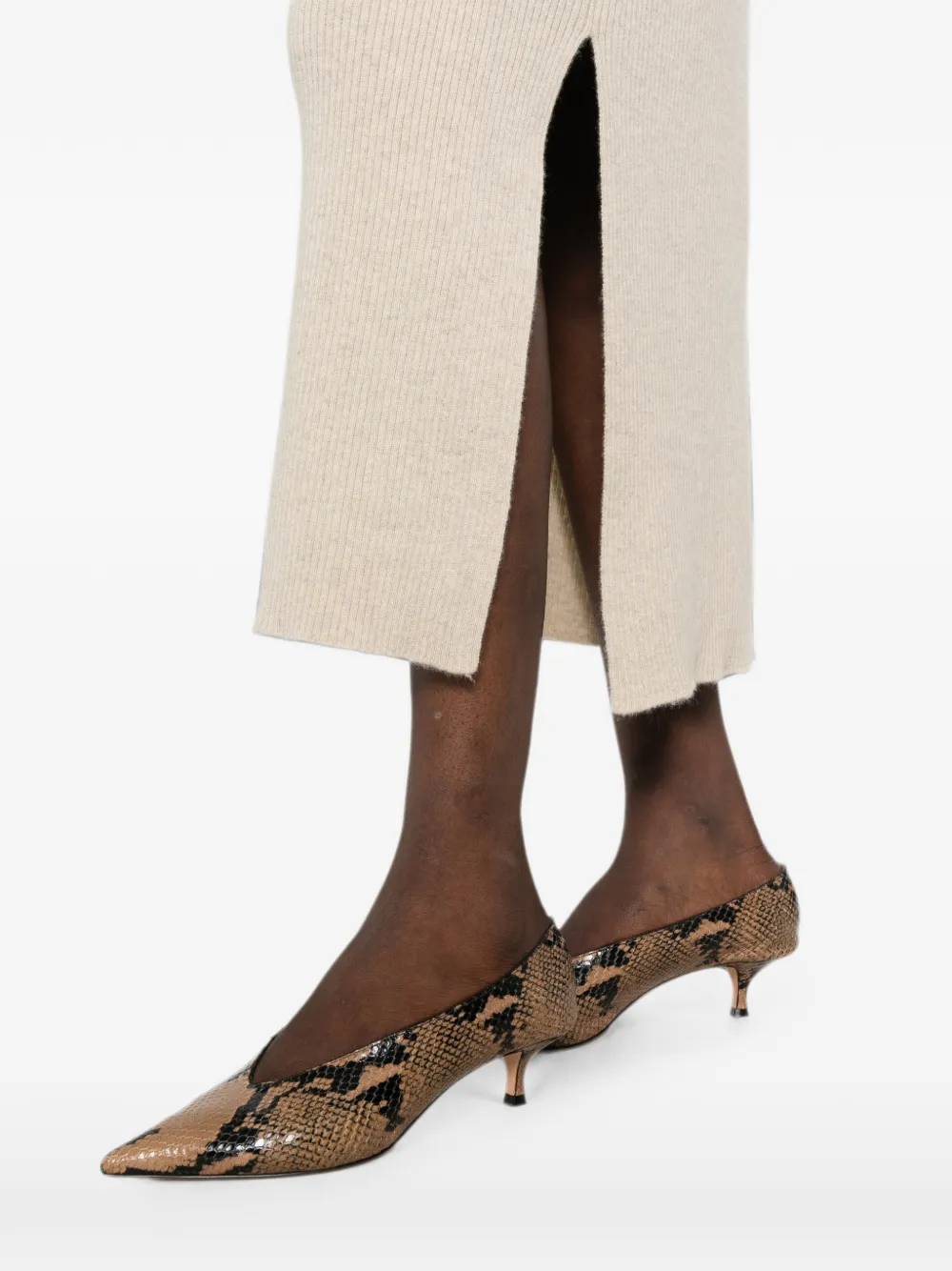 BOMPARD Ribgebreide midi-rok met zijsplit Beige