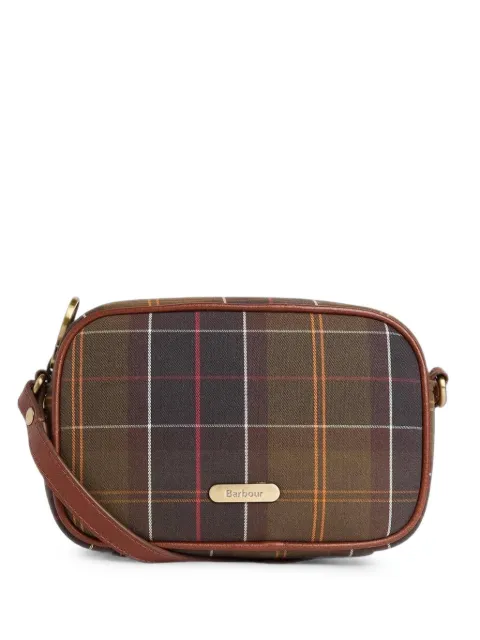 Barbour tartan-pattern leather-trim shoulder bag