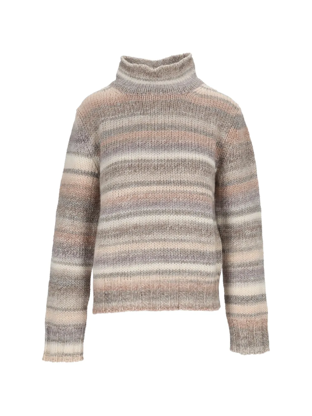 Kangra Gestreifter Rollkragenpullover - Nude