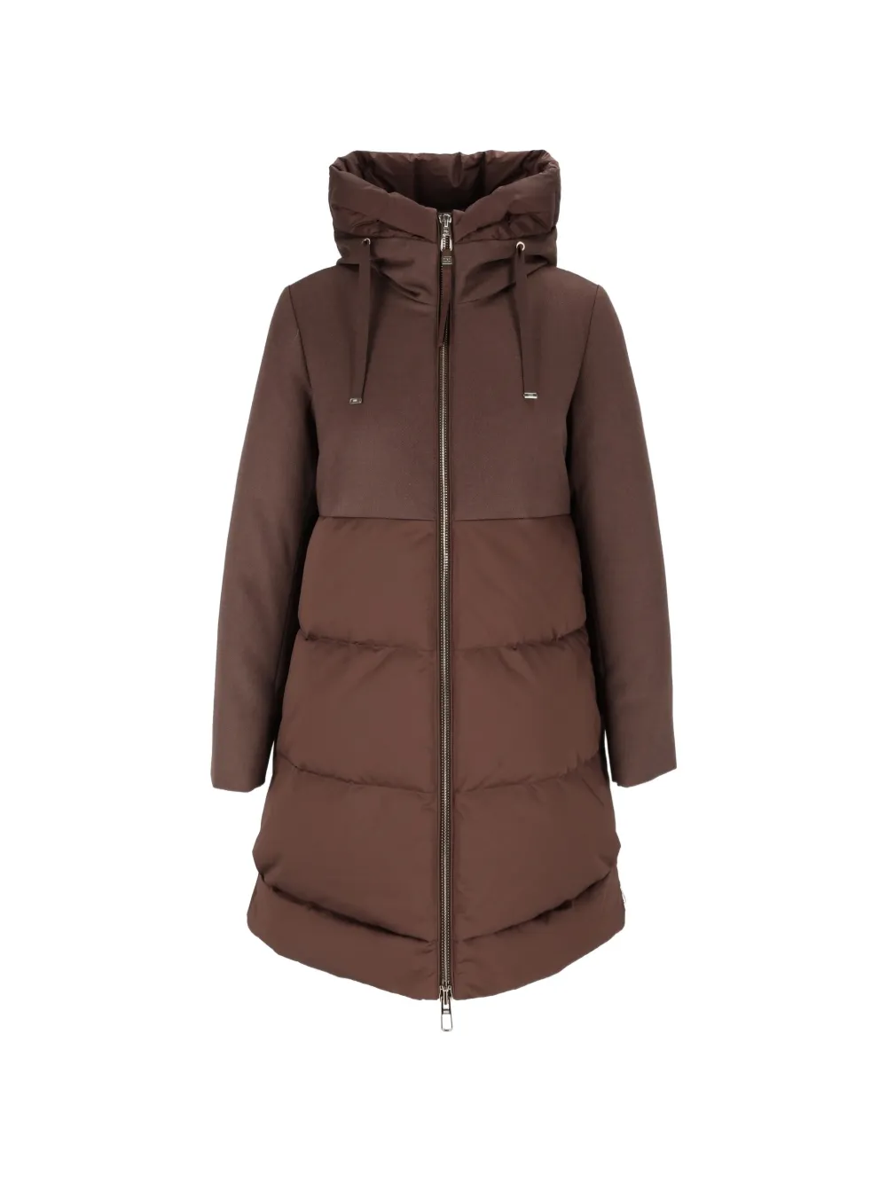 Duno Hooded Panelled Oversized Coat In Brown