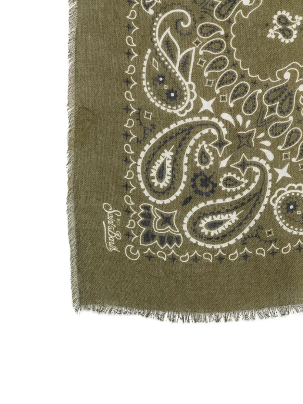 MC2 Saint Barth Foulard maxi paisley-print frayed scarf Groen