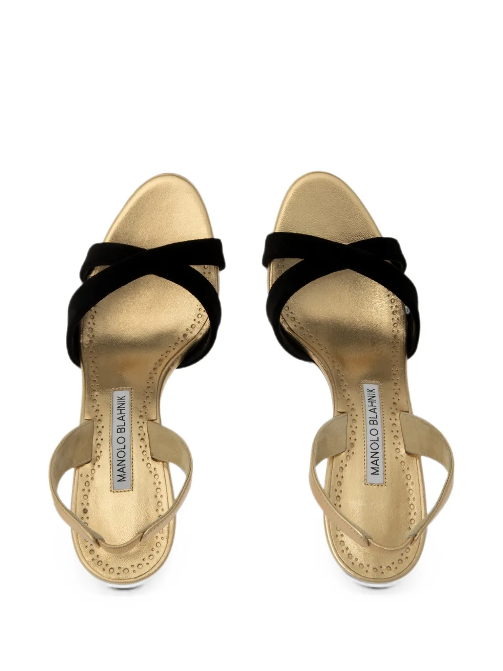 Manolo Blahnik Callydra sandalen met gekruiste bandjes Goud