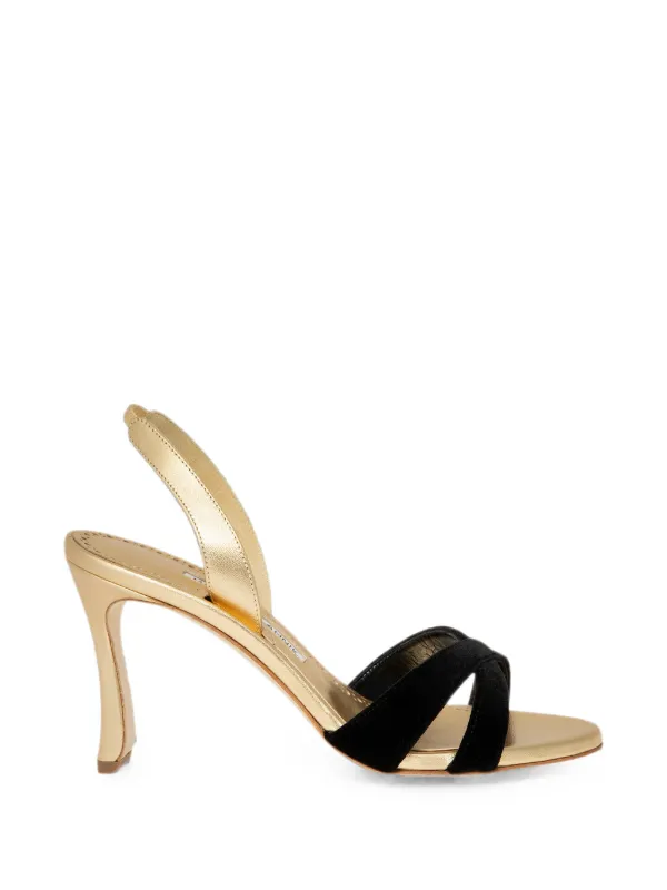 Manolo Blahnik Callydra Crossover-strap Sandals in Gold