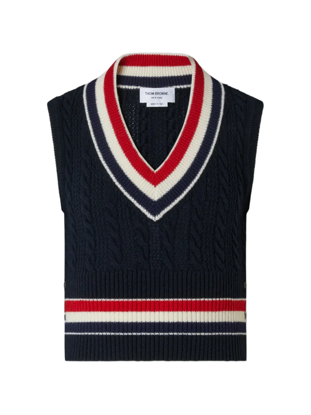 Thom Browne cable-knit striped wool vest - Grigio