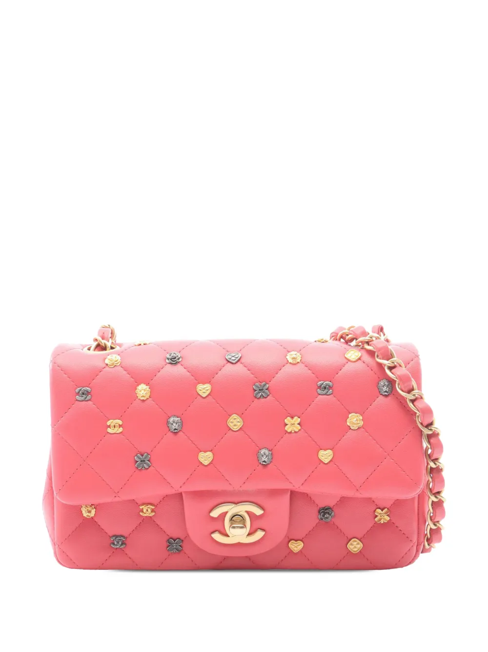 CHANEL Pre-Owned 2018-2019 Mini Rectangular Classic Lambskin Lucky Charms Single Flap crossbody bag - Rosa