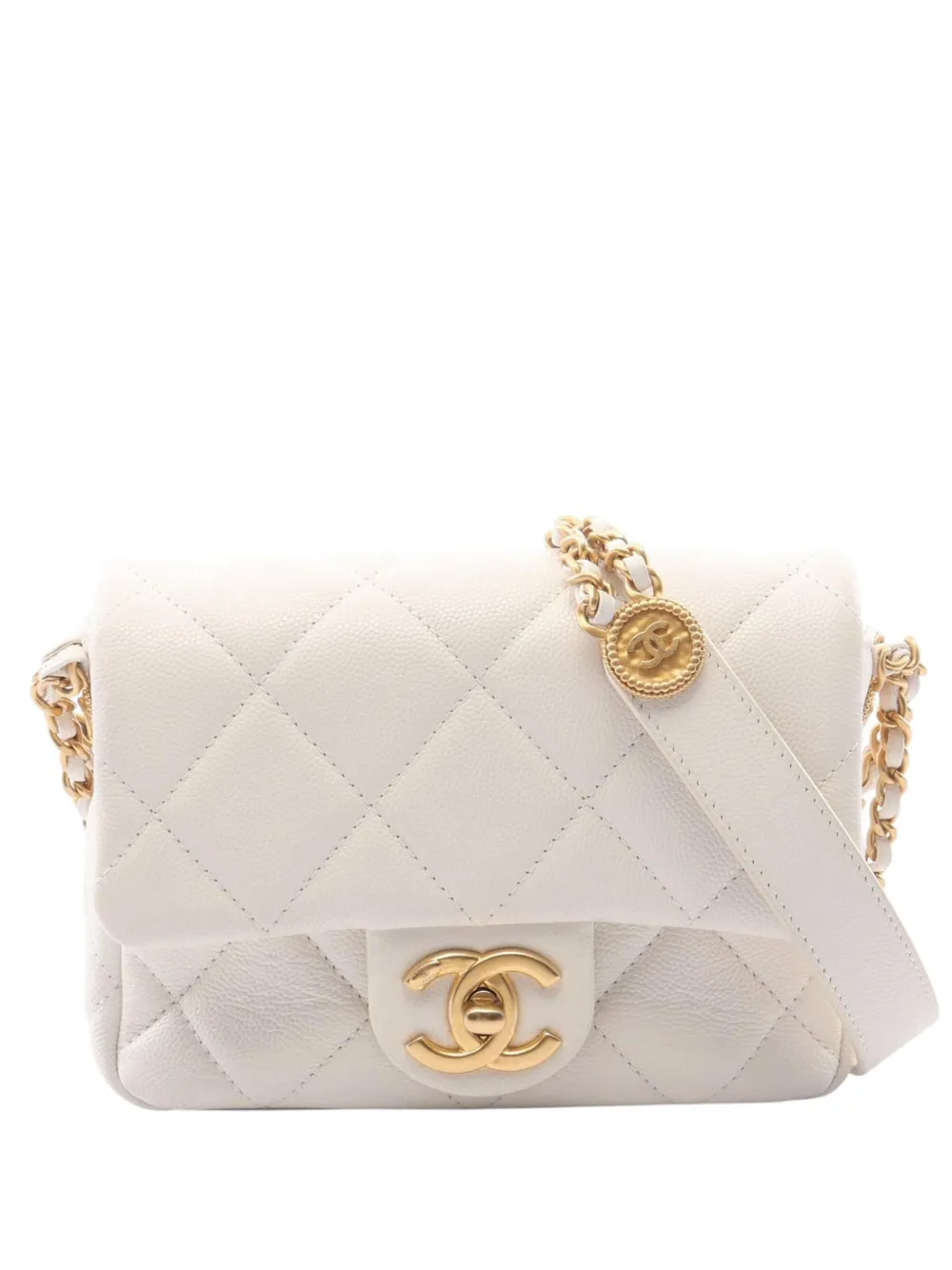 CHANEL Pre-Owned 2021-2026 Mini Caviar Twist Your Buttons Flap crossbody bag - Bianco