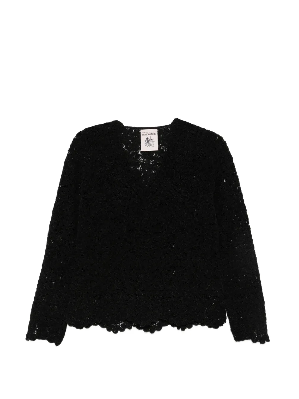 Semicouture lace V-neck knit - Nero