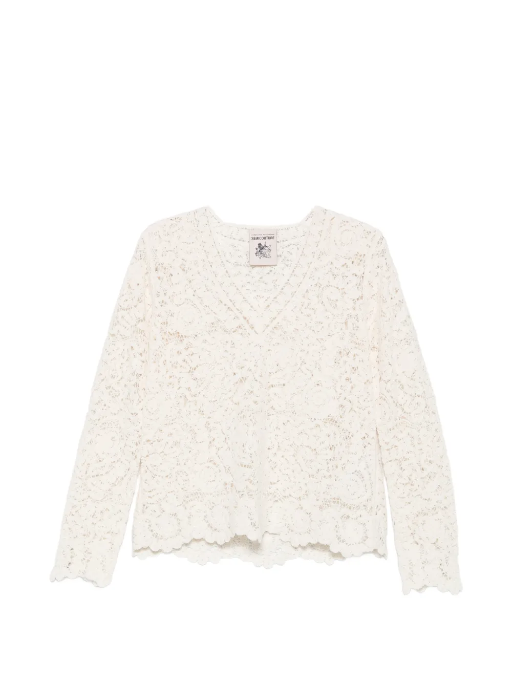 Semicouture lace-knit V-neck knit - Nude