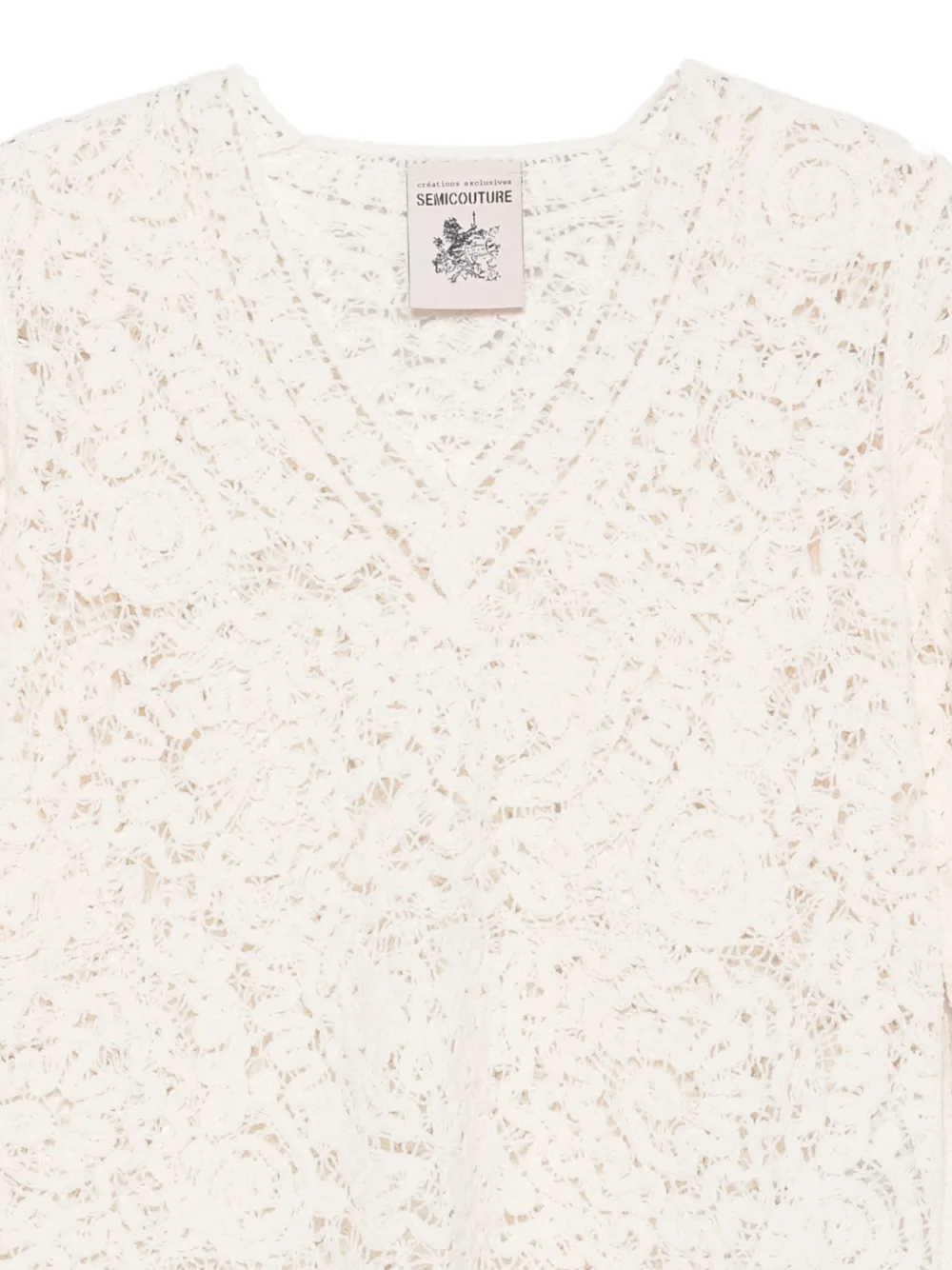 Semicouture Gebreide trui met V-hals en kant Beige