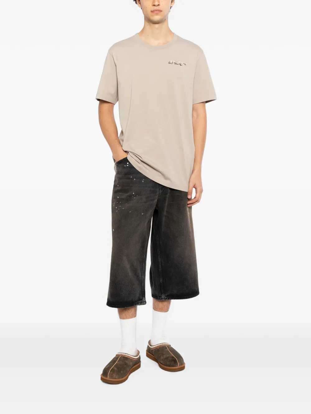 Off-White T-shirt met ronde hals Beige