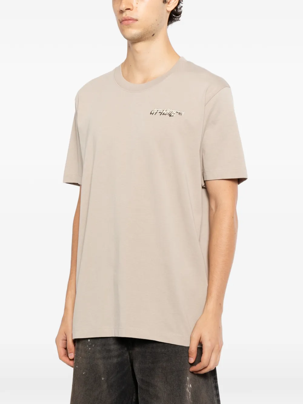 Off-White T-shirt met ronde hals Beige