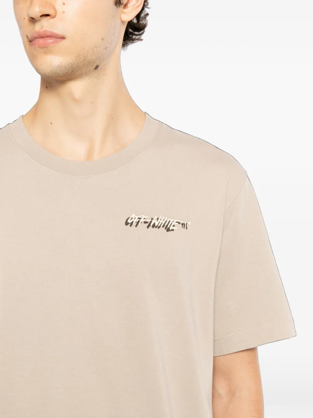 Off-White T-shirt met ronde hals Beige