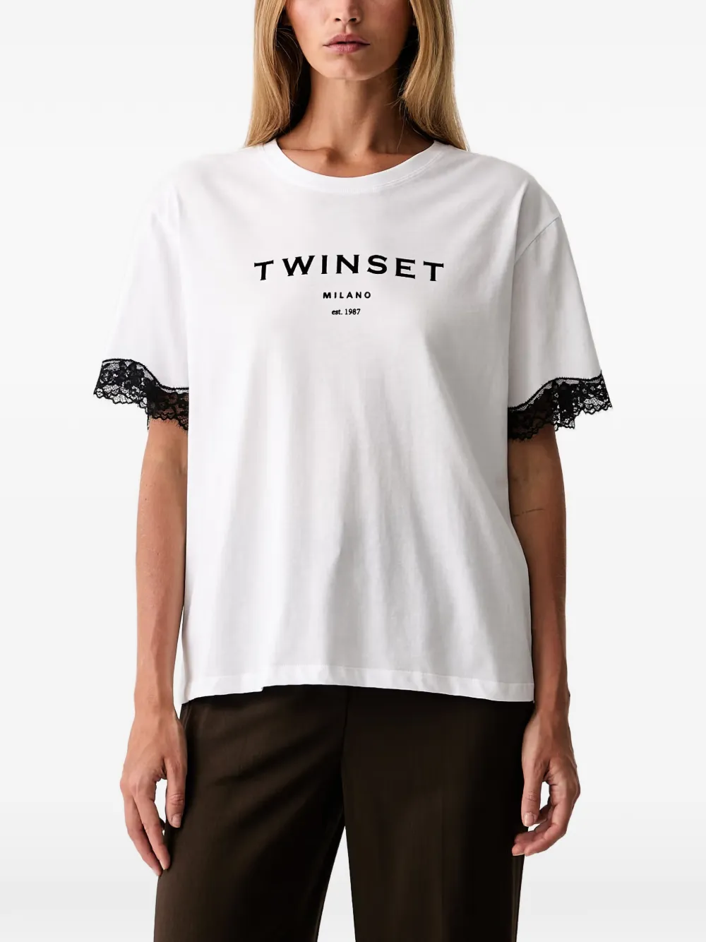 TWINSET jersey T-shirt with logo and lace - Weiß