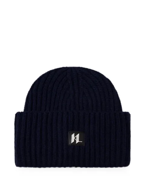 Karl Lagerfeld logo-plaque ribbed-knit beanie hat