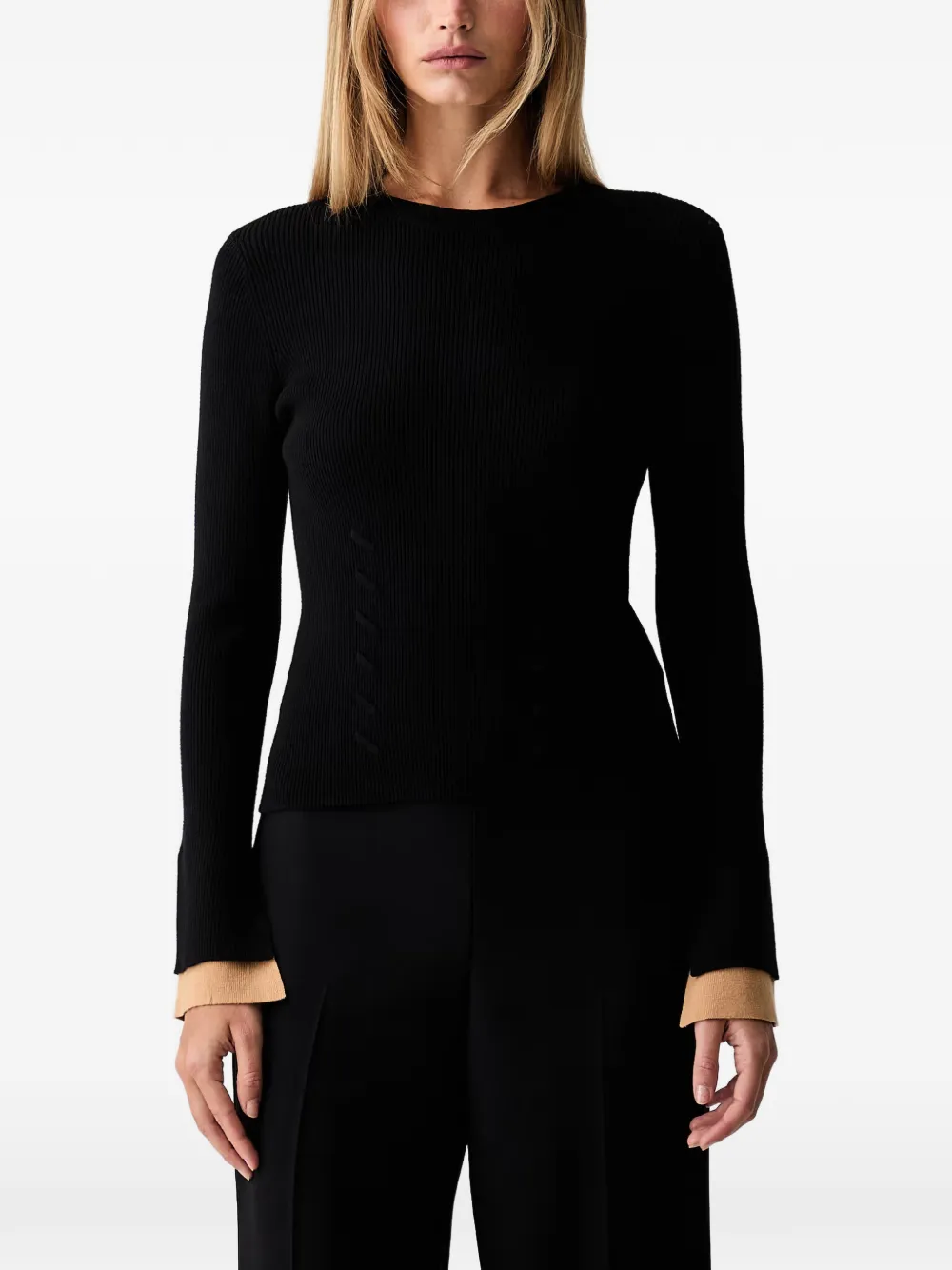 TWINSET ribbed-knit contrast-cuff sweater - Schwarz