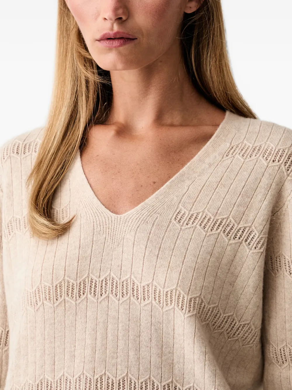 TWINSET Pointelle gebreide geribbelde trui Beige