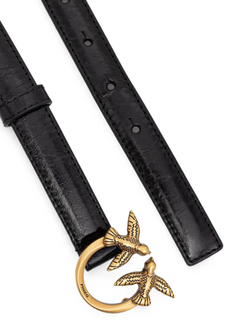 PINKO Glanzende leren riem met Love Birds-gesp Zwart