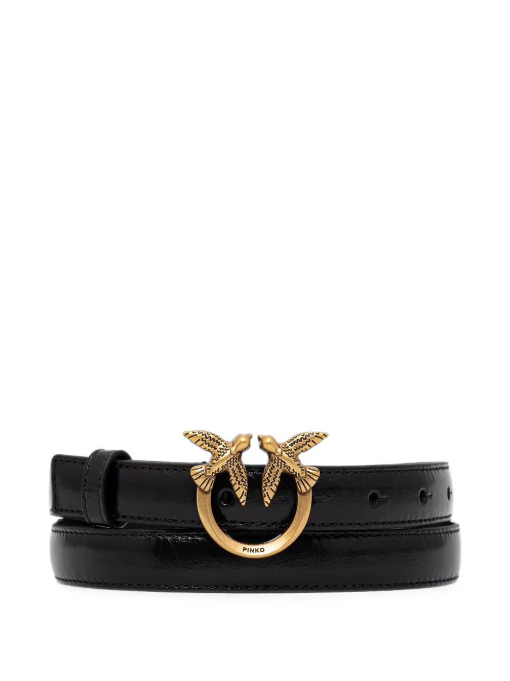 PINKO shiny leather belt with Love Birds buckle - Nero