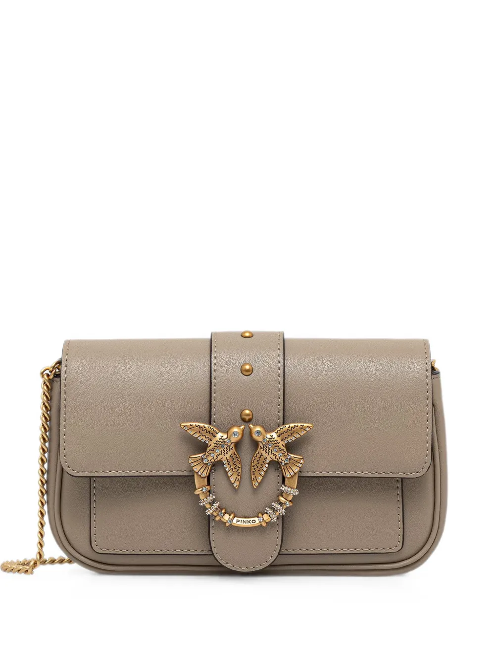 PINKO Borsa a spalla Love piccola con cristalli - Toni neutri