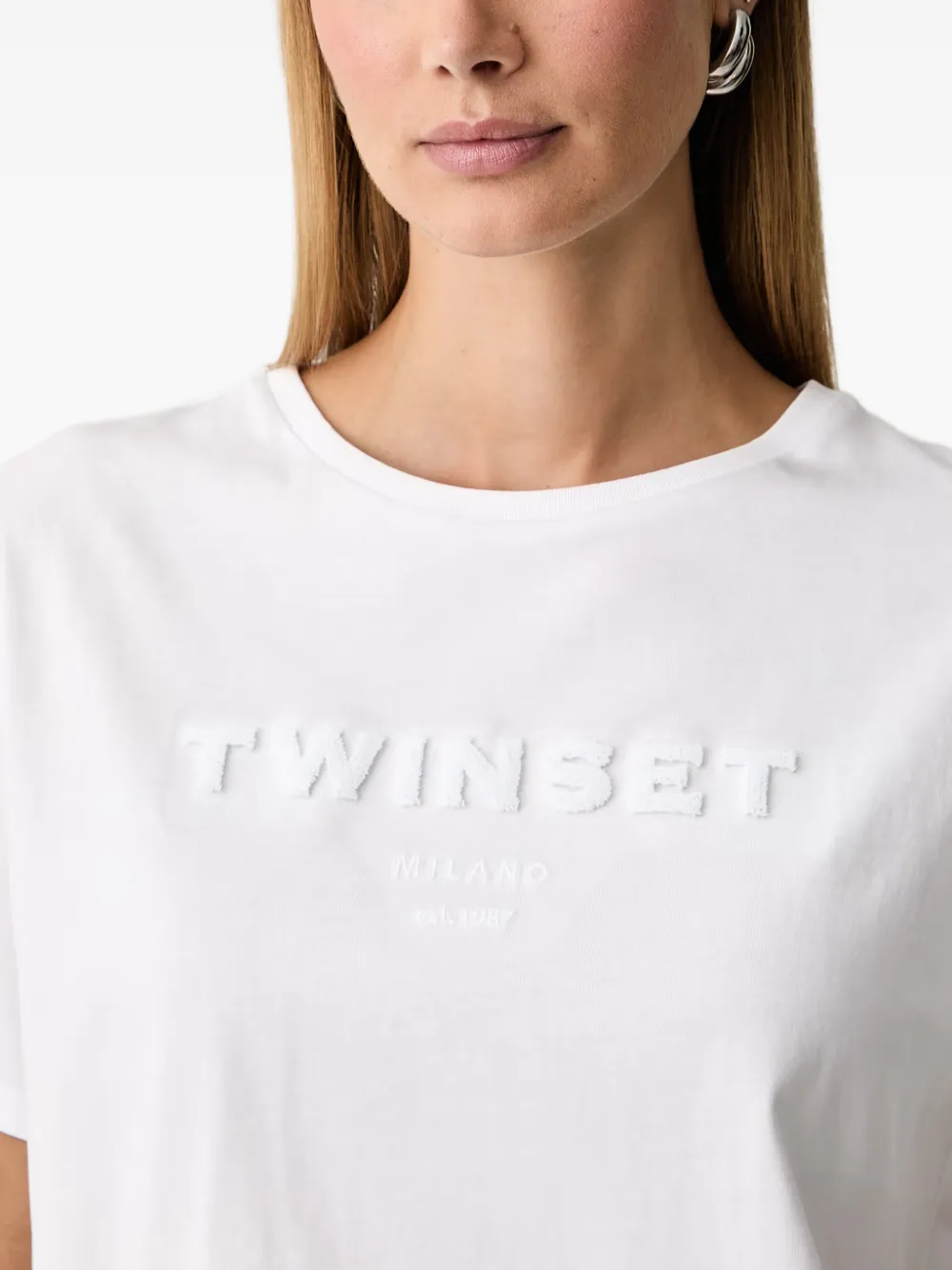 TWINSET T-shirt met geborduurd logo Wit