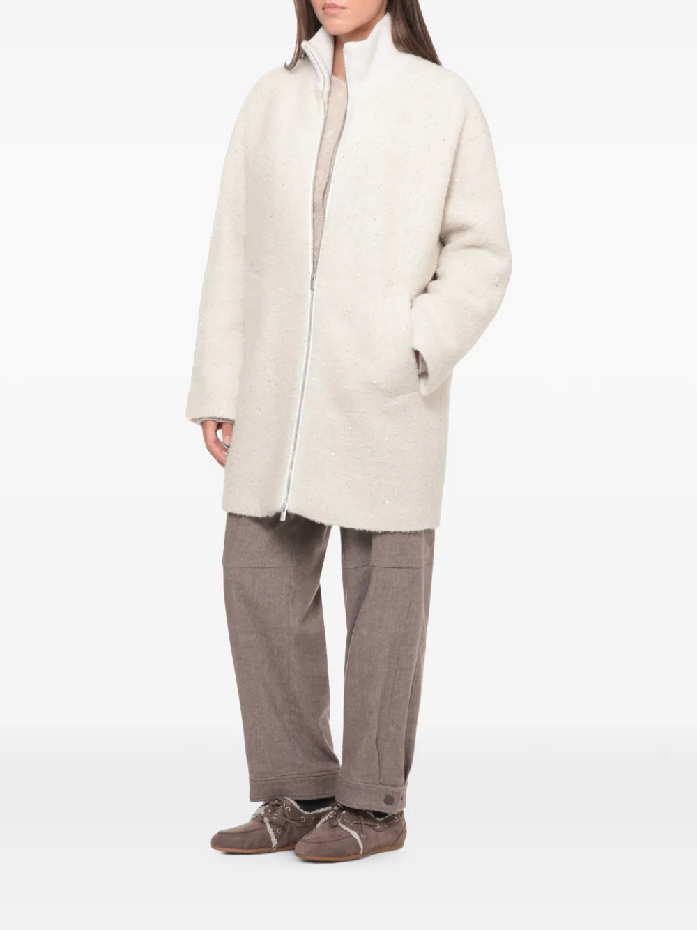 Peserico Oversized jas verfraaid met pailletten Beige