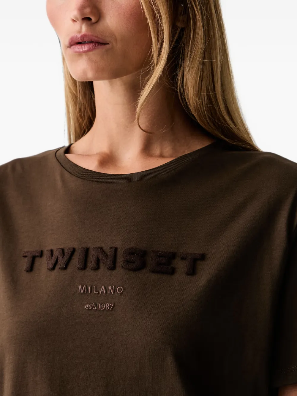 TWINSET T-shirt met geborduurd logo Bruin