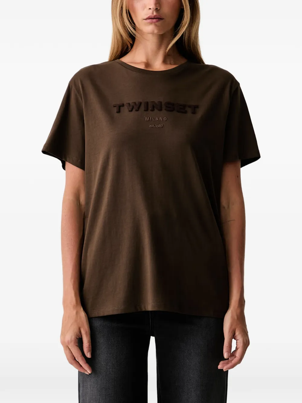 TWINSET logo-embroidered T-shirt - Braun