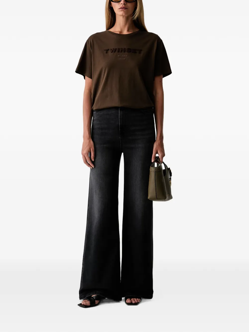 TWINSET T-shirt met geborduurd logo Bruin