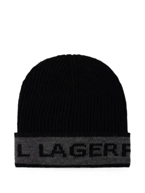 Karl Lagerfeld logo-intarsia ribbed beanie hat