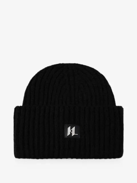 Karl Lagerfeld logo-plaque ribbed-knit beanie hat
