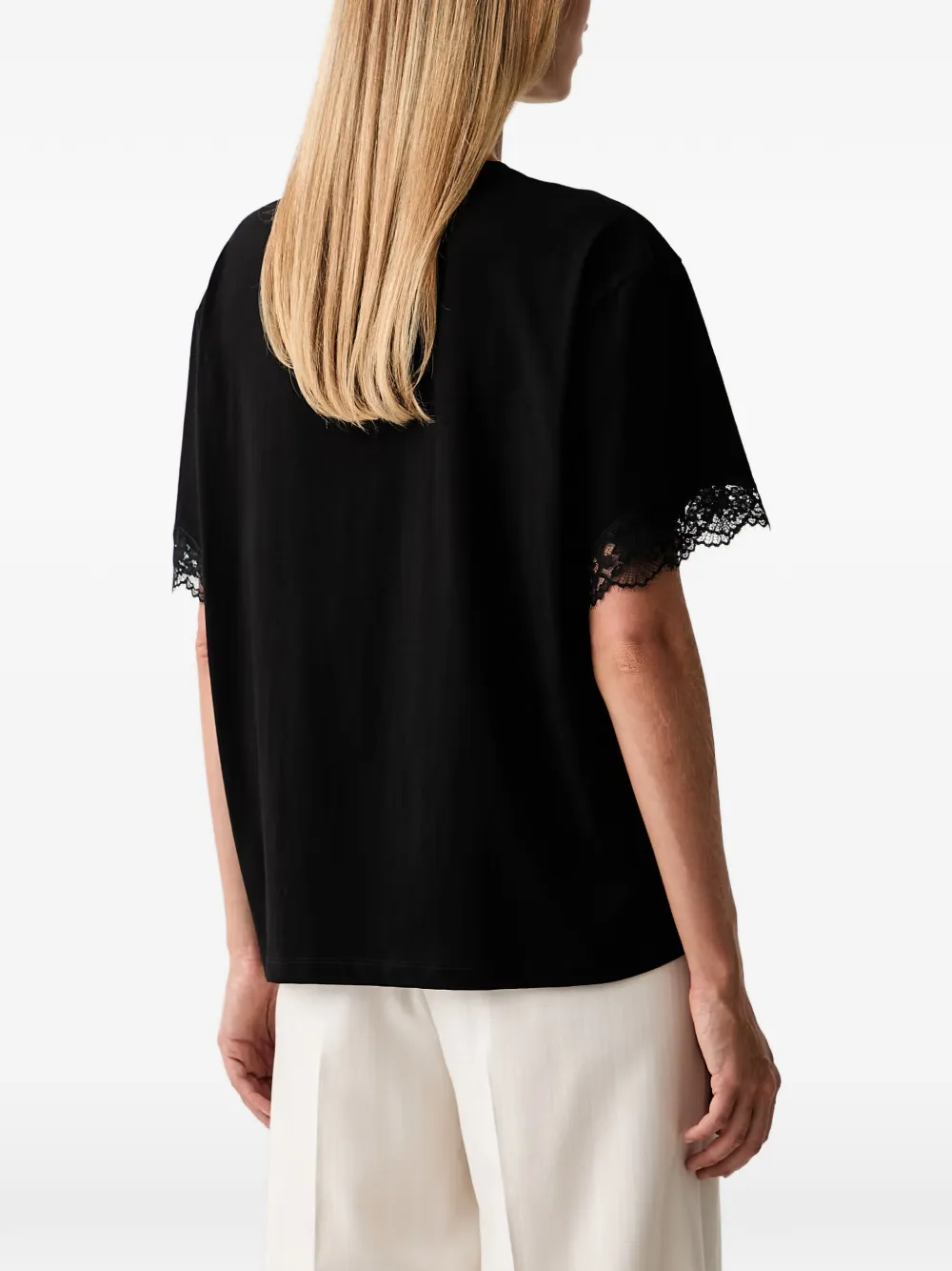 TWINSET T-shirt met logo-print en kanten afwerking Zwart