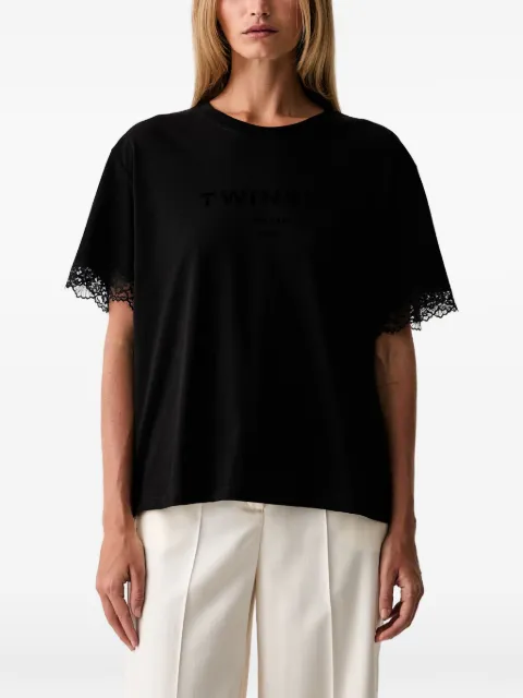 TWINSET lace-trim logo-print T-shirt