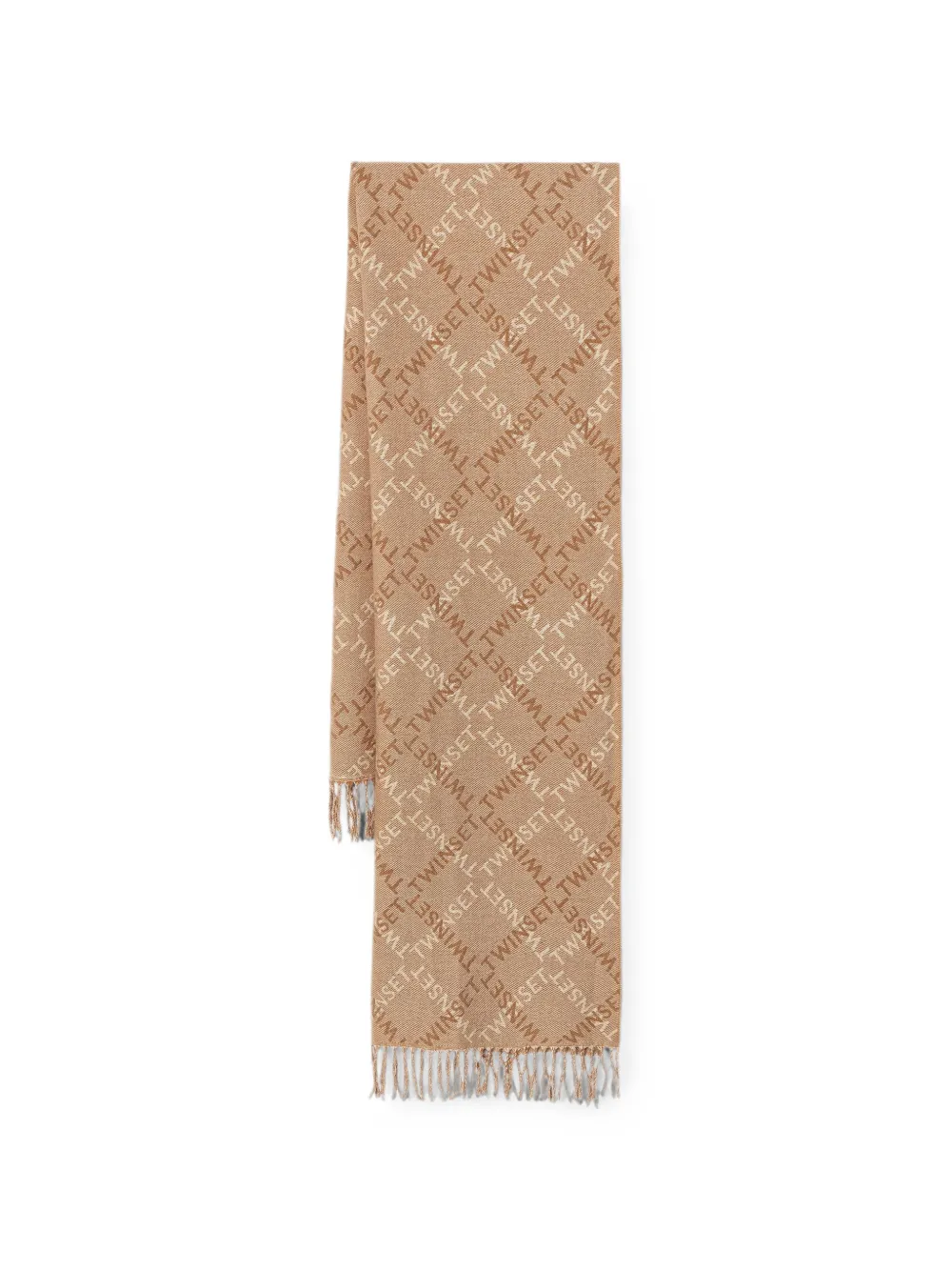 TWINSET logo-print fringed scarf - Nude
