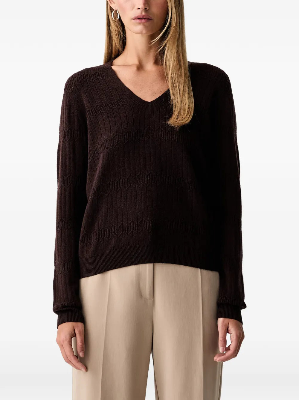 TWINSET chevron-knit V-neck sweater - Marrone