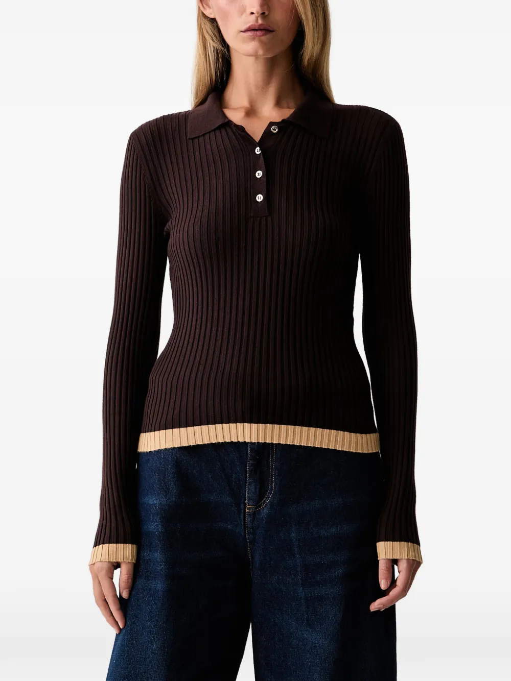 TWINSET rib-knit polo jumper - Braun