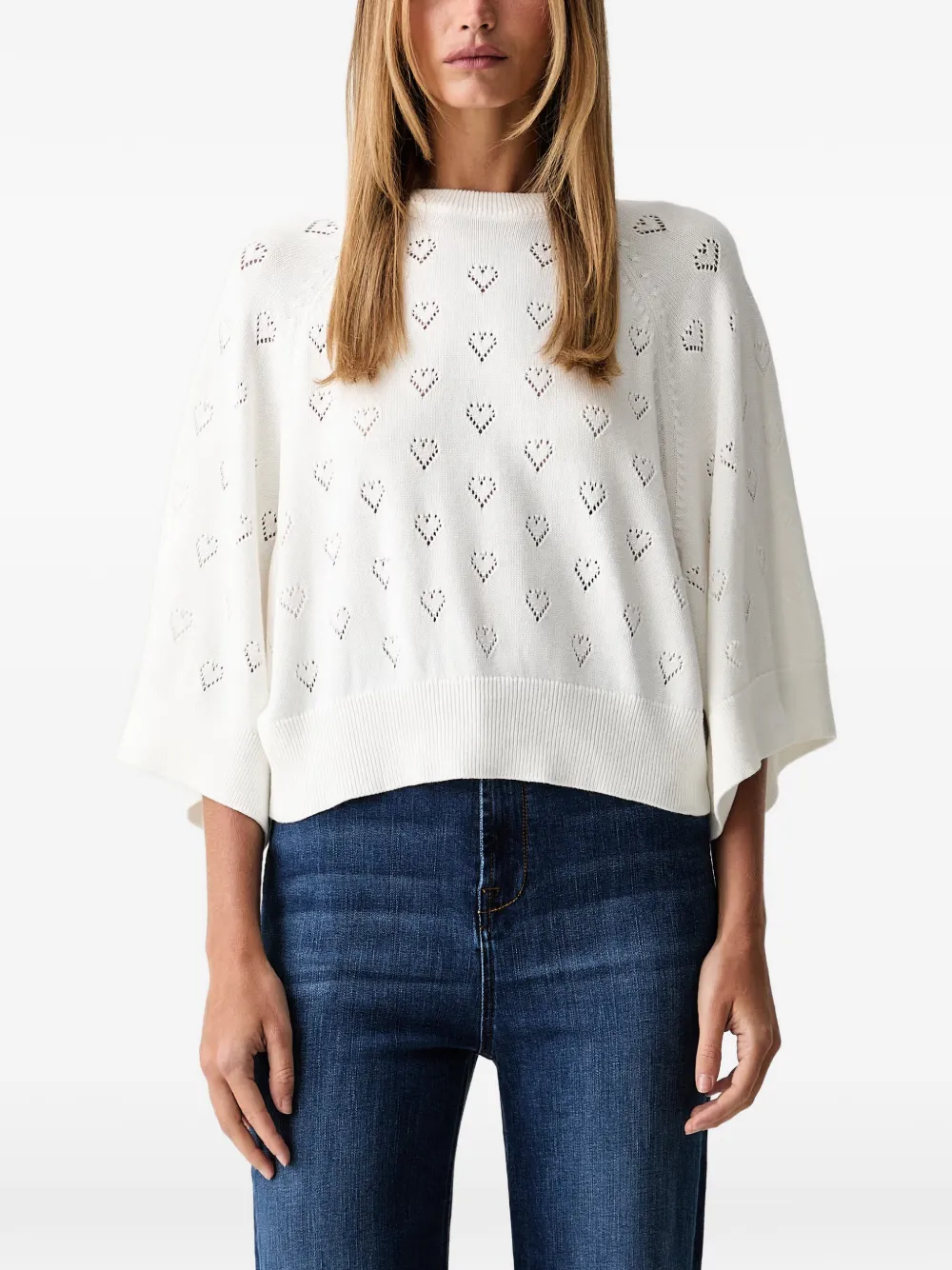 TWINSET heart-pointelle raglan-sleeve sweater - Weiß