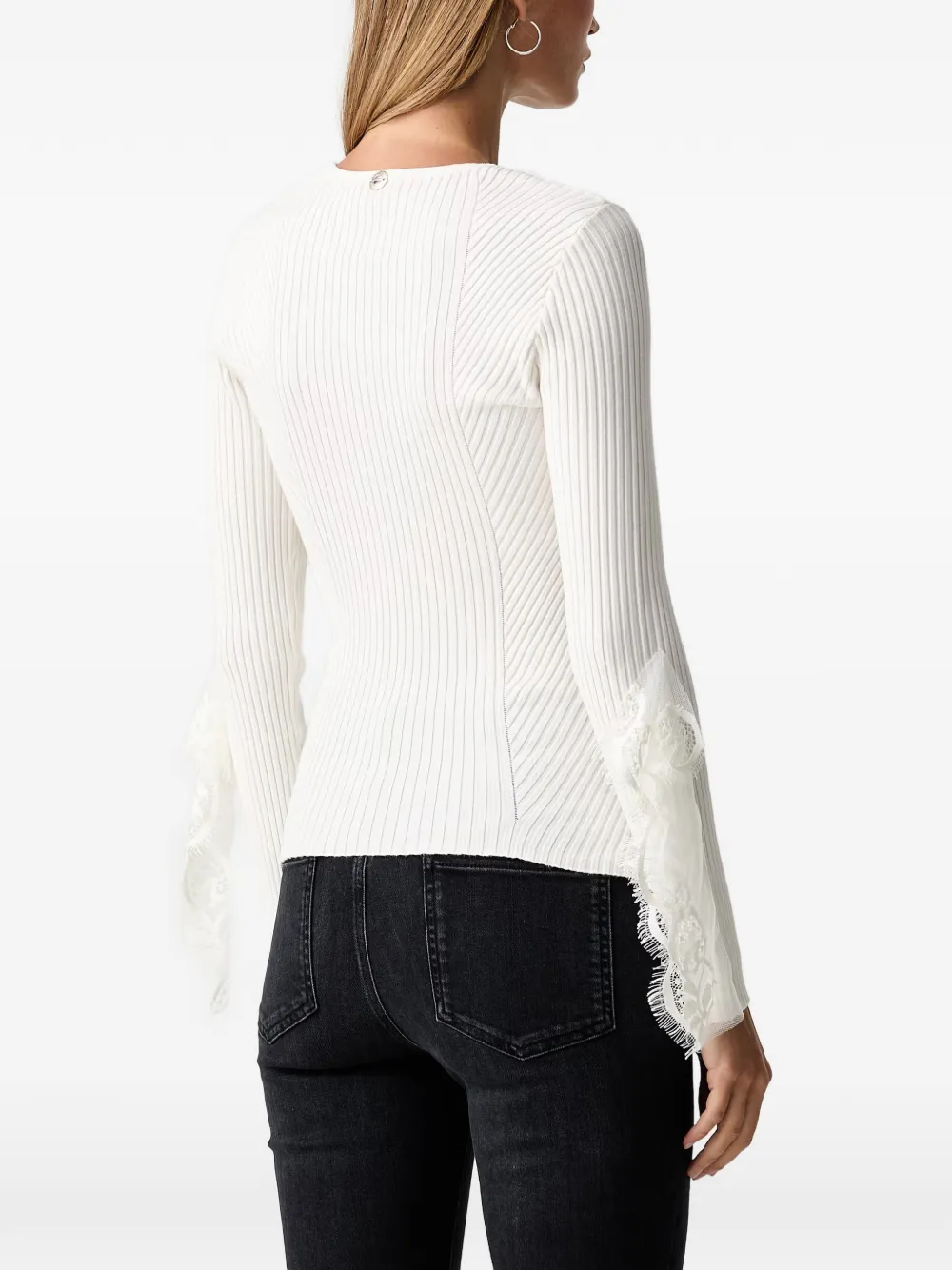 TWINSET Geribbelde trui met kanten afwerking Wit